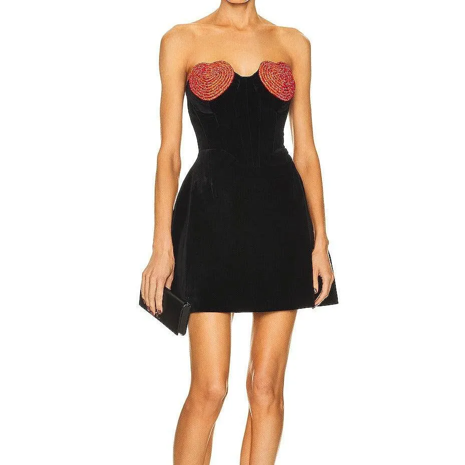 Lanette Strapless Crystal Heart Shape Mini Dress