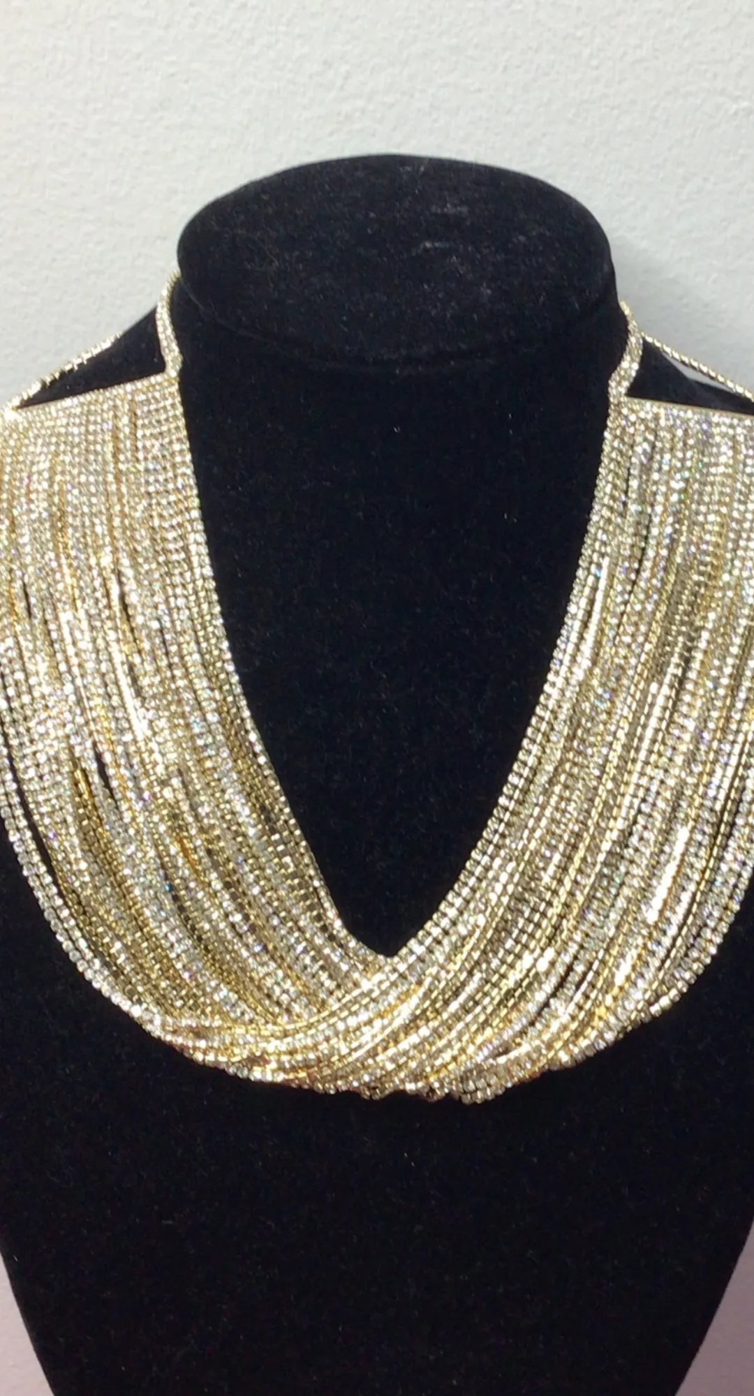 Layer Rhinestone Lined Necklace