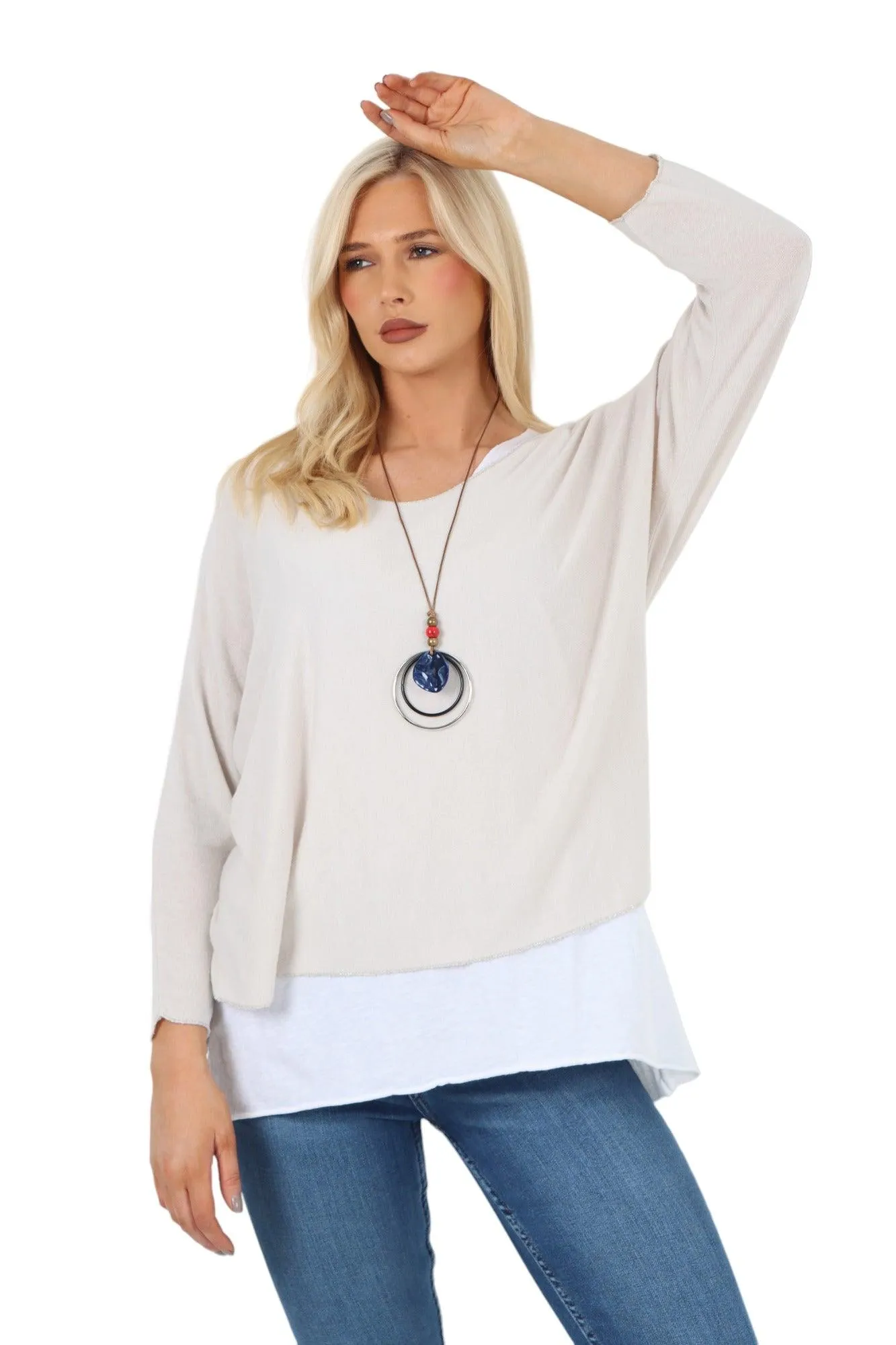 Made In Italy 2 in 1 Soft Knit Plain Necklace Jumper Top