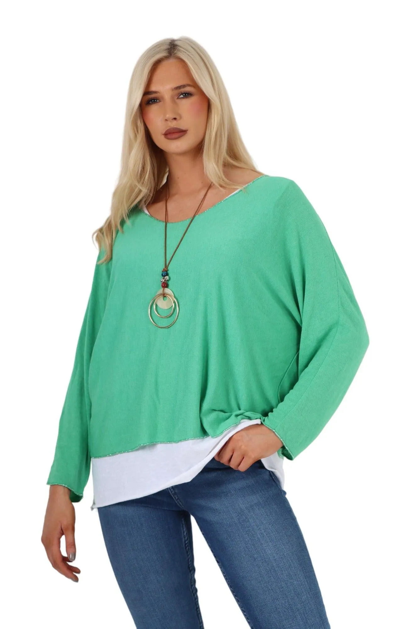 Made In Italy 2 in 1 Soft Knit Plain Necklace Jumper Top