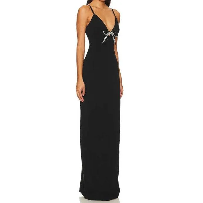 Madonna Rhinestone Embellished V-neck Maxi Dress