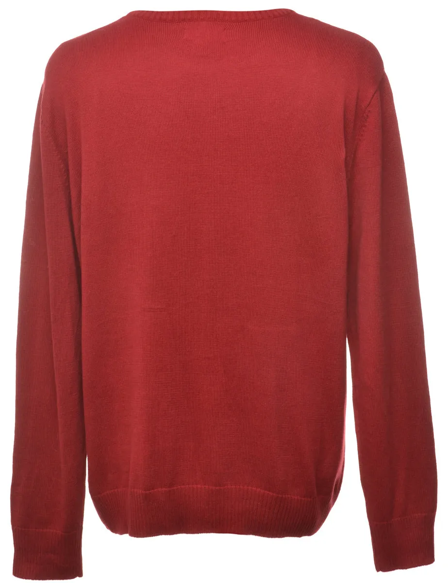 Maroon Cable Knit Jumper - L