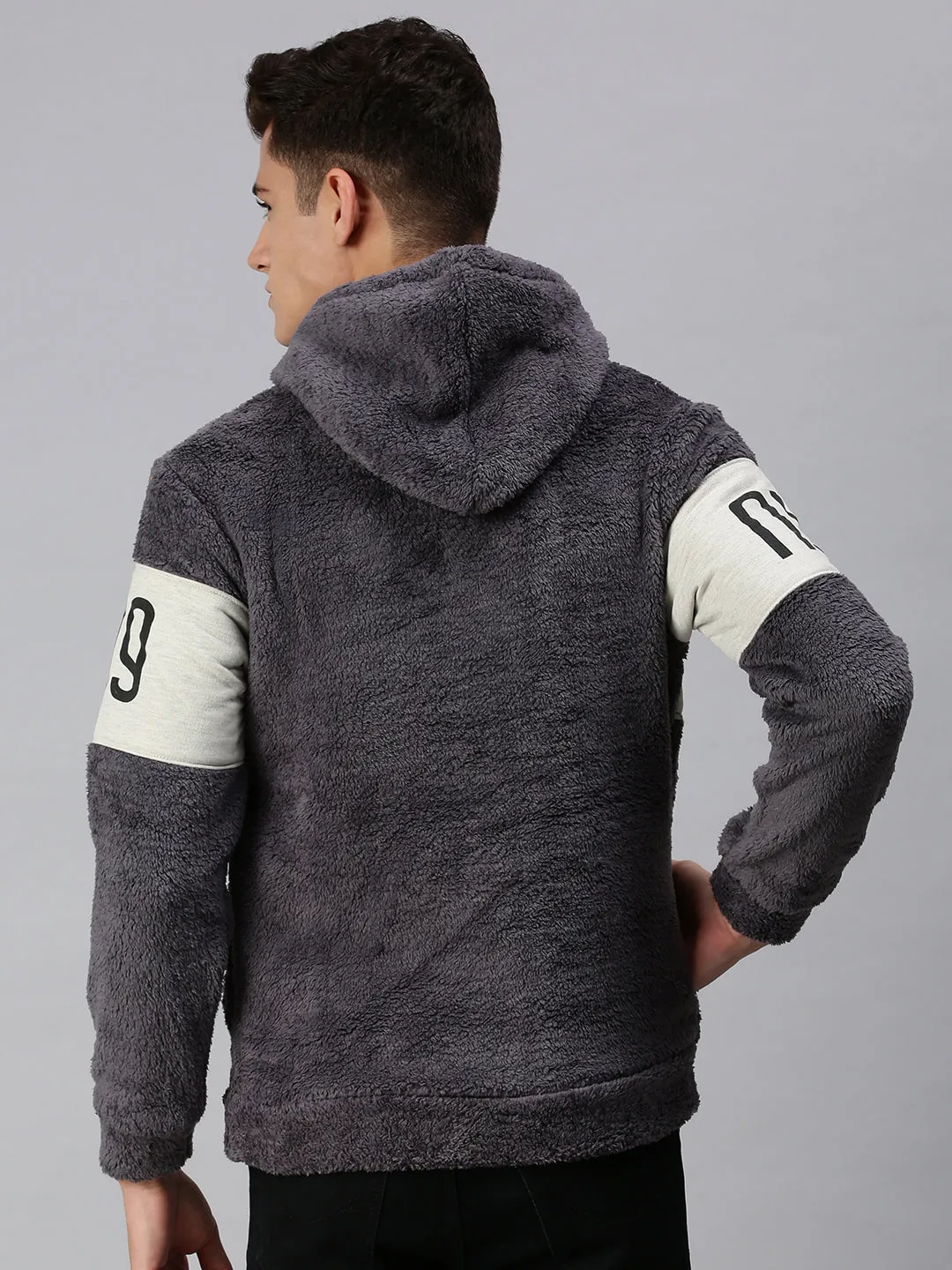 Men Hooded Graphic Print Grey Sweatshirt