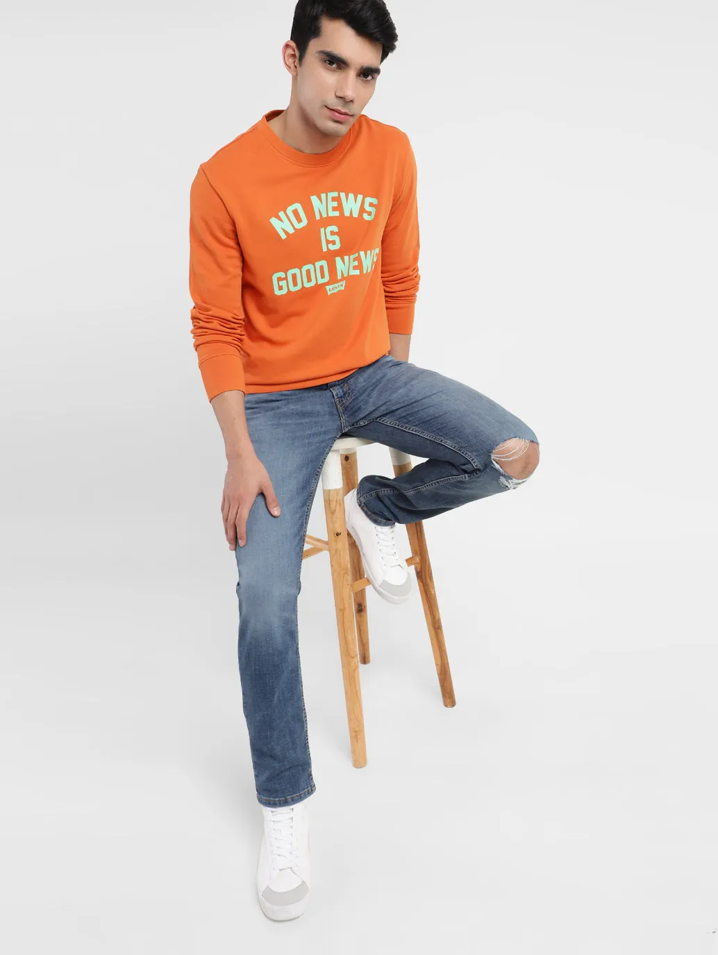 Men's Typography Crew Neck Sweatshirt Orange