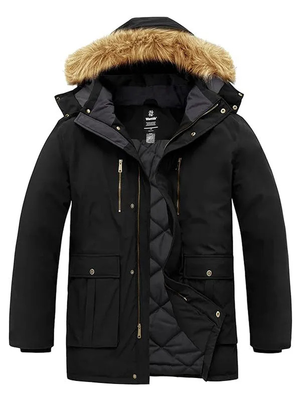 Men's Winter Coat Windproof Military Cotton Jacket Warm Thicken Parka Jacket with Removable Fur Hood