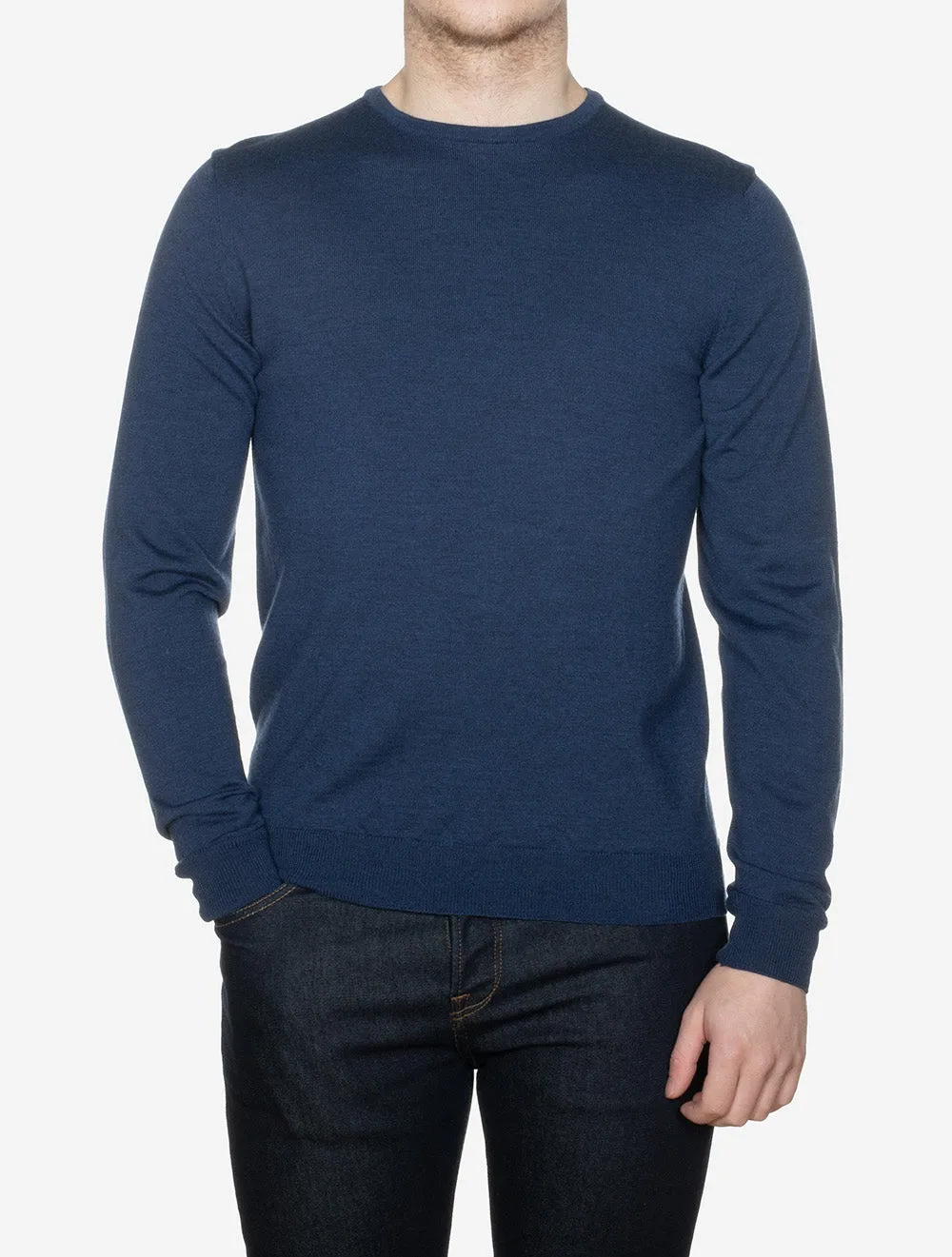 Merino Wool Crew Neck Jumper Blue