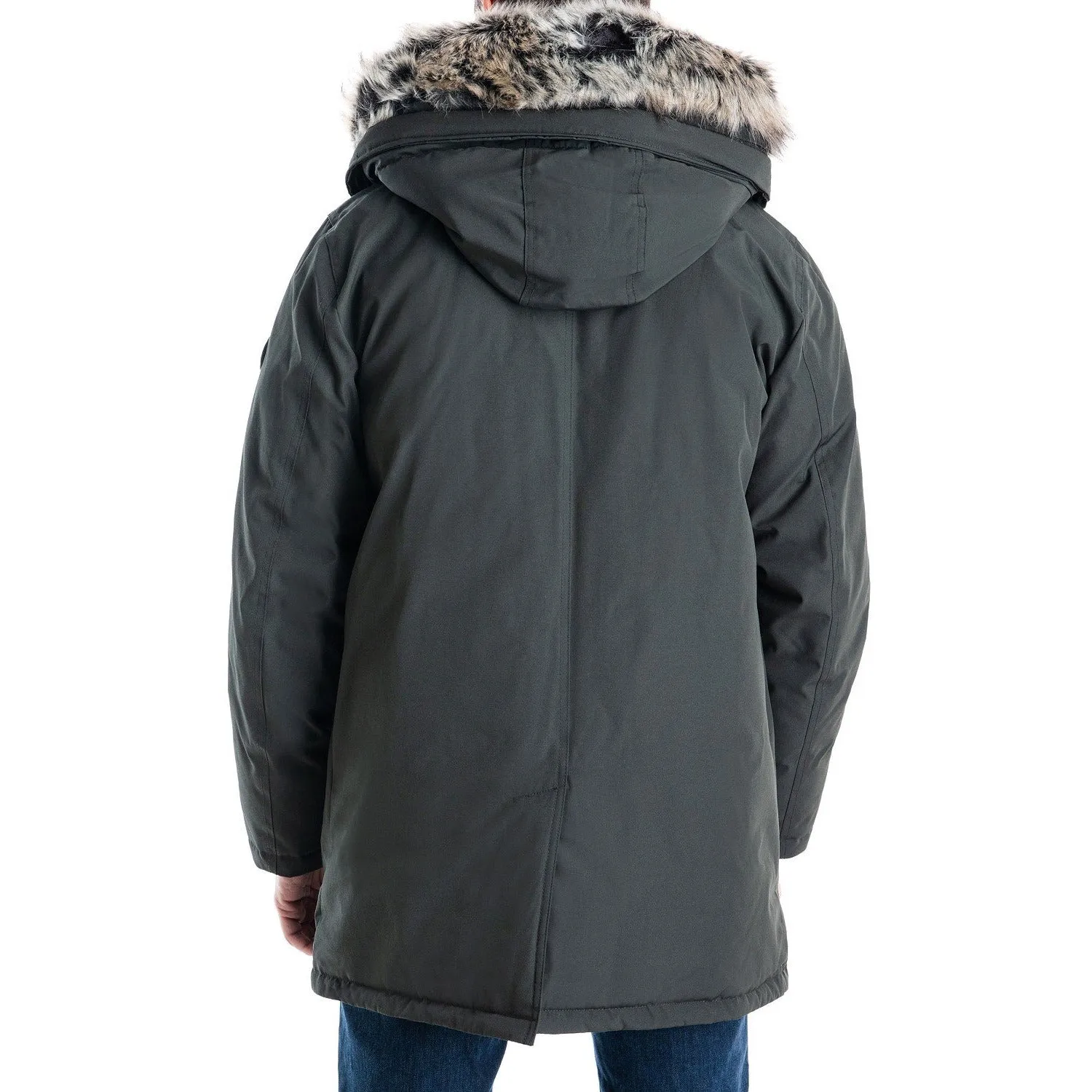 Michael Kors Men's Heavyweight Hooded Snorkel Parka with Stand Collar with Attached Faux-fur Trim Hood