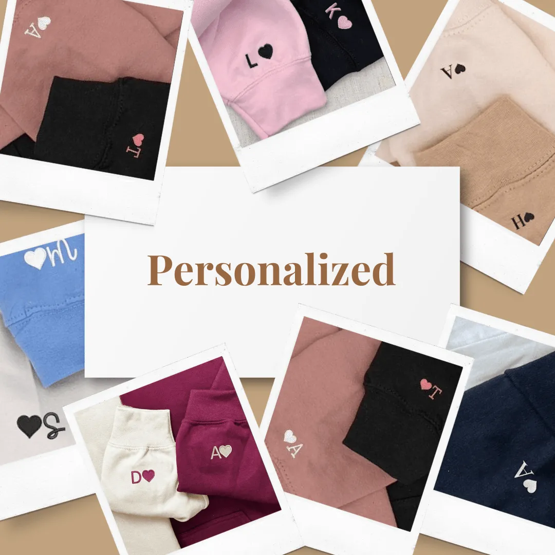 Minimalist Heart Embroidered Matching Couple Hoodies - Custom Embroidered Sweatshirts For Couples