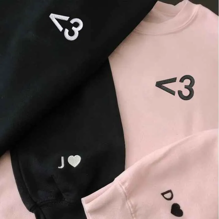 Minimalist Heart Embroidered Matching Couple Hoodies - Custom Embroidered Sweatshirts For Couples