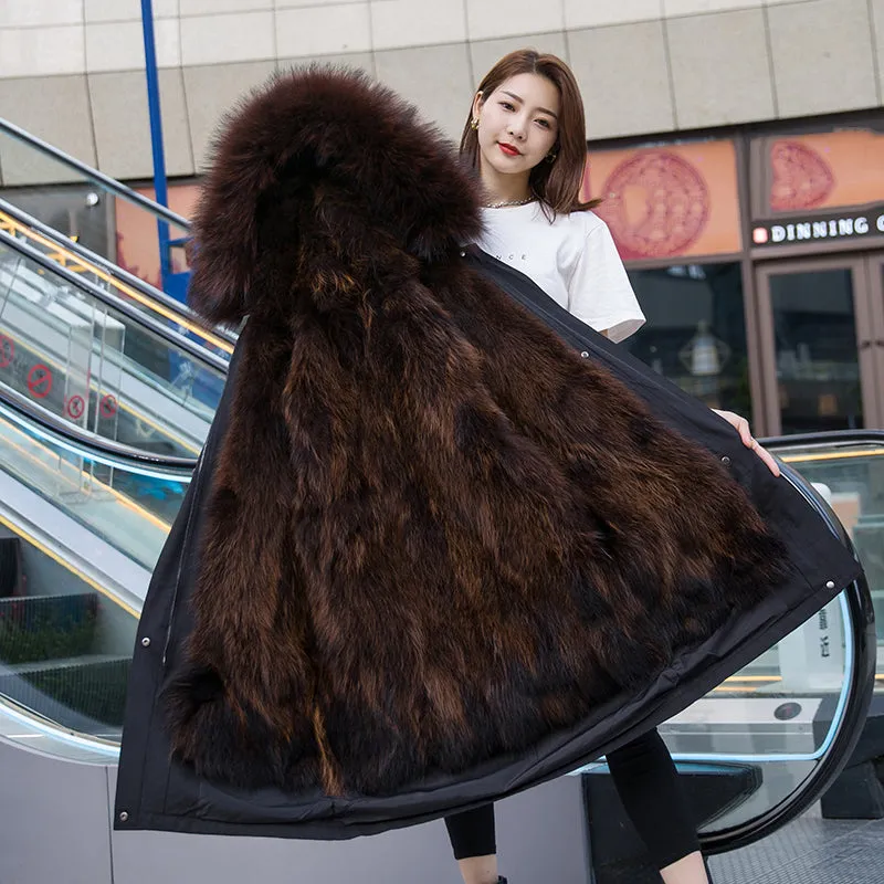 Natural Raccoon Fur Hooded Parka