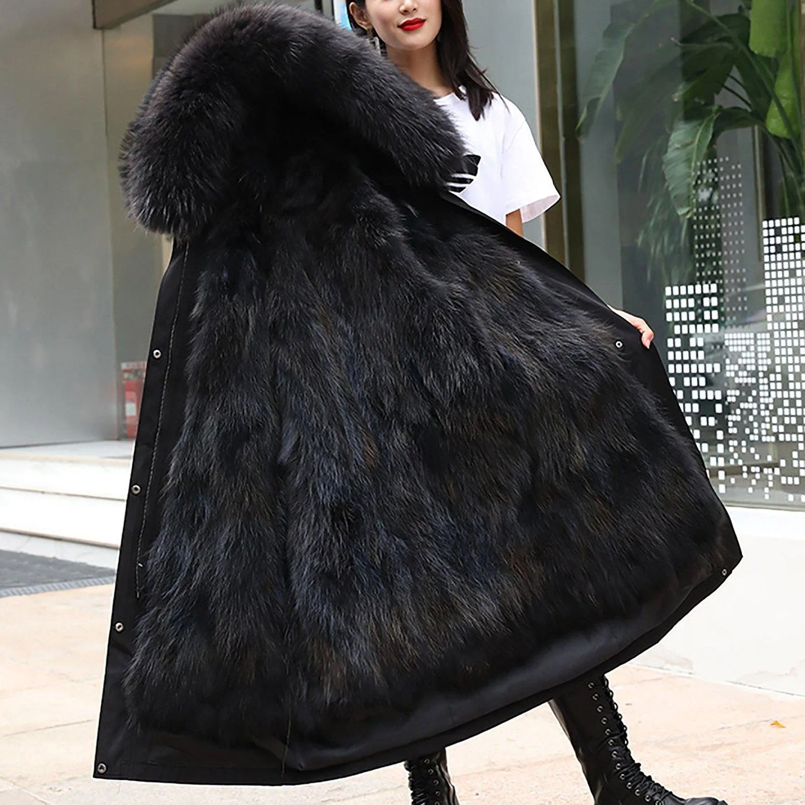 Natural Raccoon Fur Hooded Parka