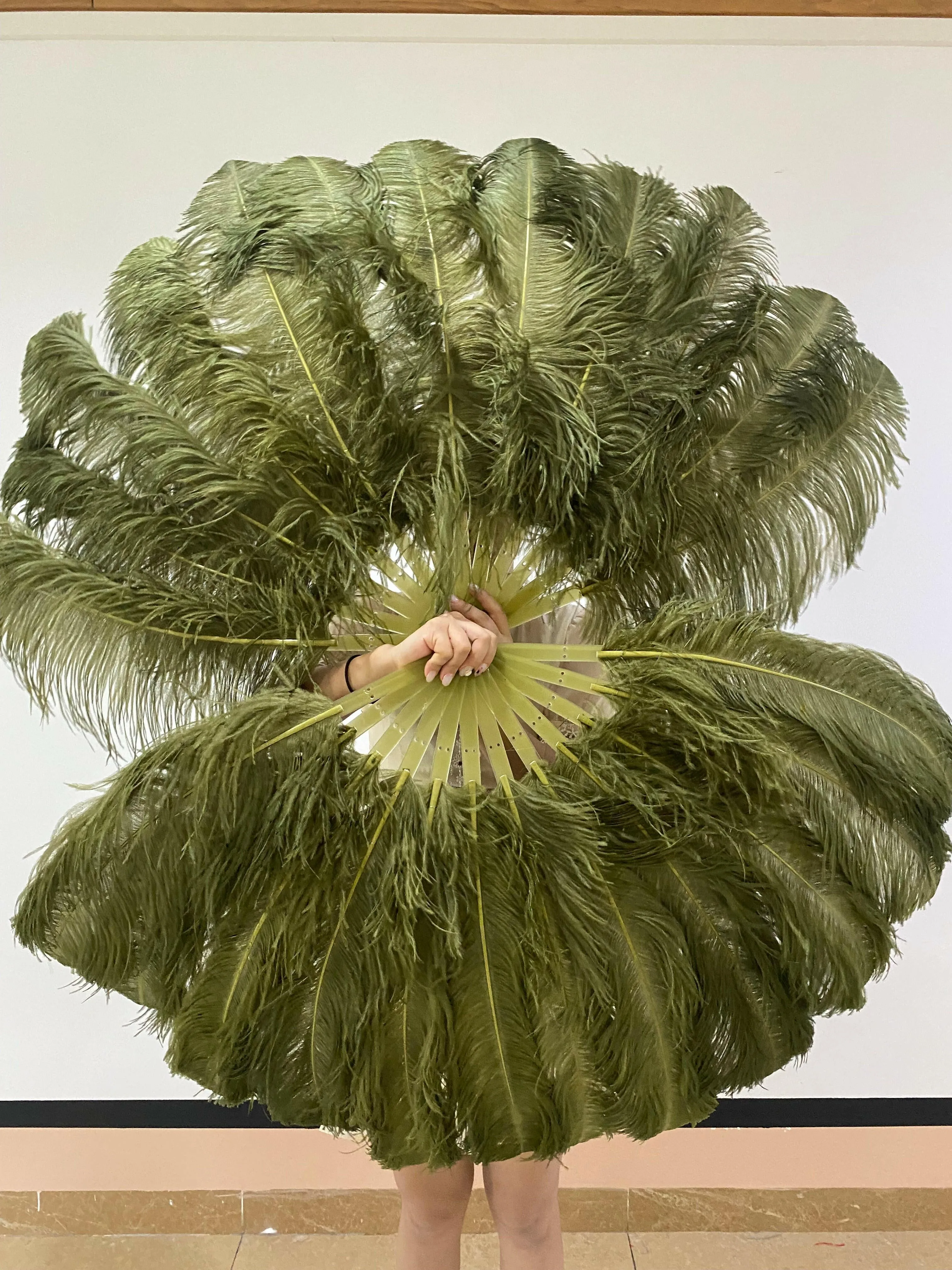 olive green Single layer Feather fan 25"x 45"