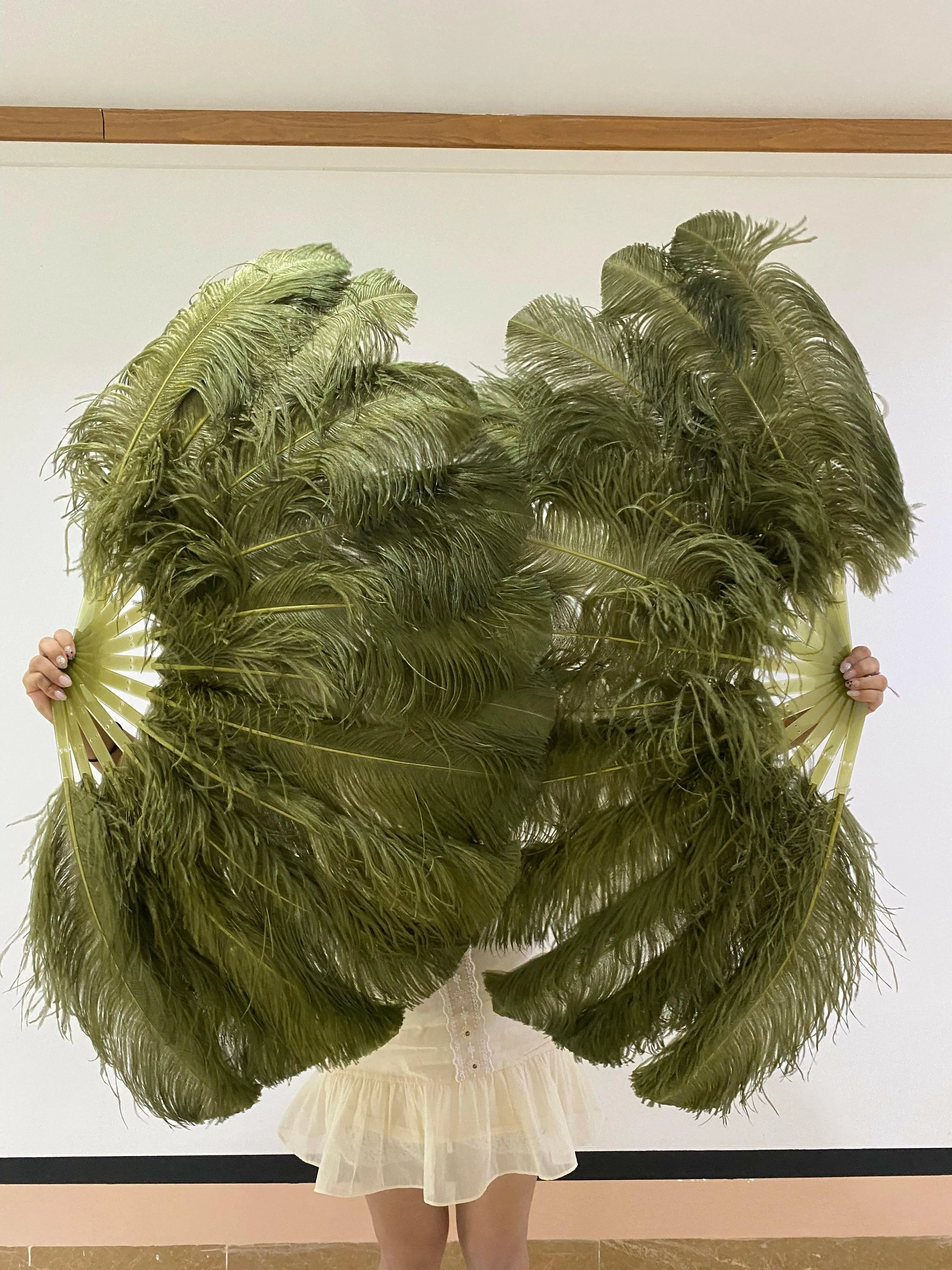 olive green Single layer Feather fan 25"x 45"