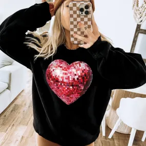 Online Exclusive | Red Disco Ball Heart Graphic Sweatshirt in Black