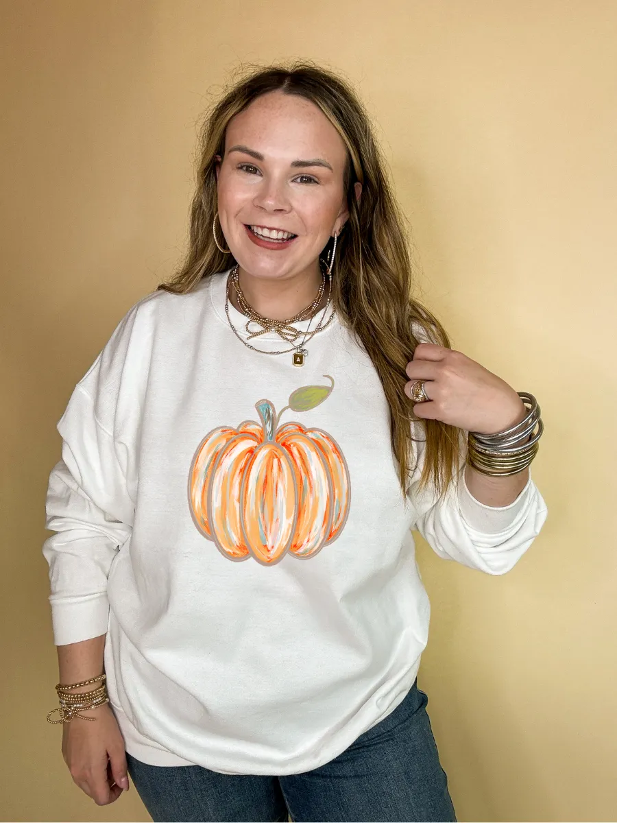 Online Exclusive |  Watercolor Pumpkin Graphic Sweatshirt in Multiple Color Options