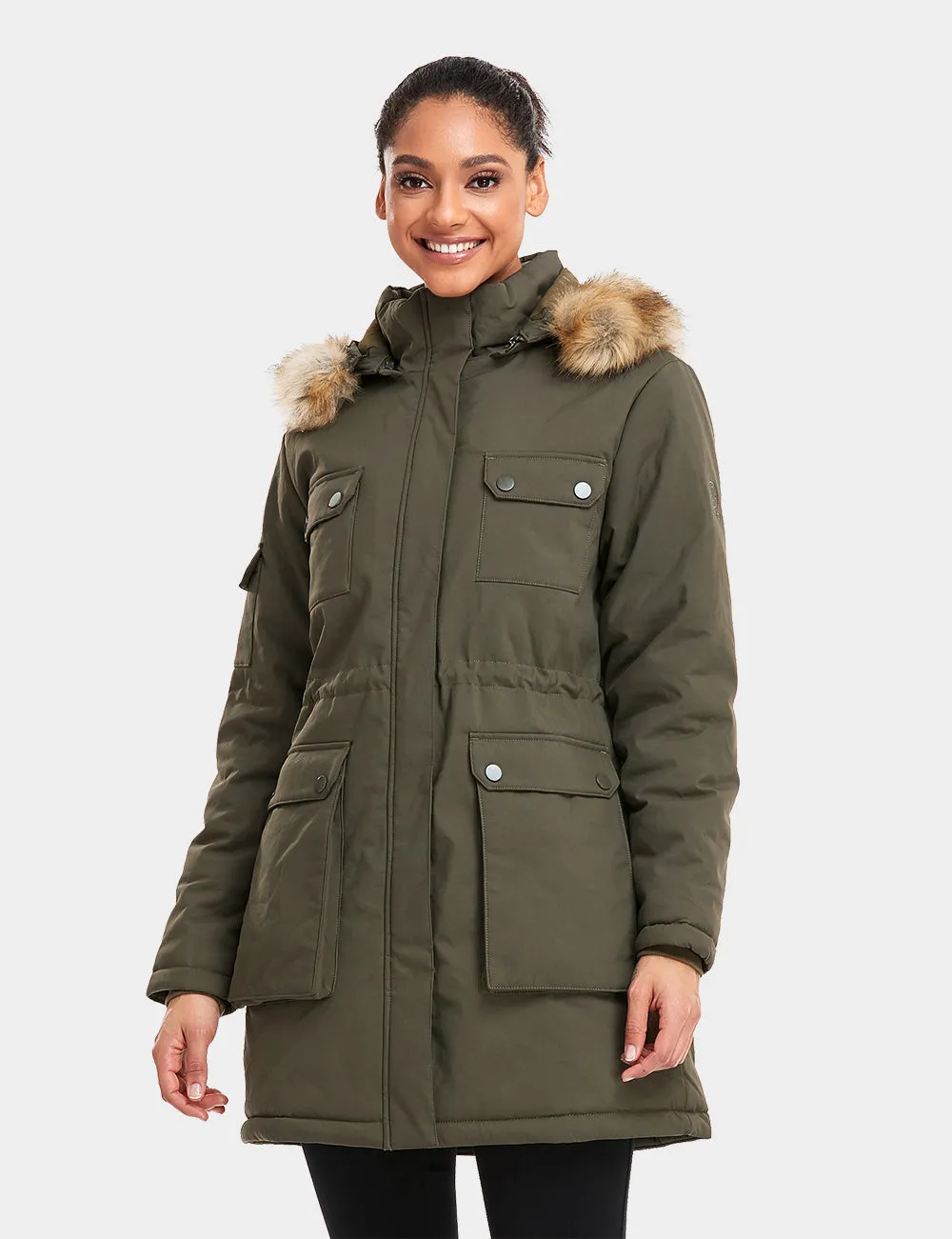 (Open-box) Women's Heated Thermolite® Parka - Black/Olive Green/Red