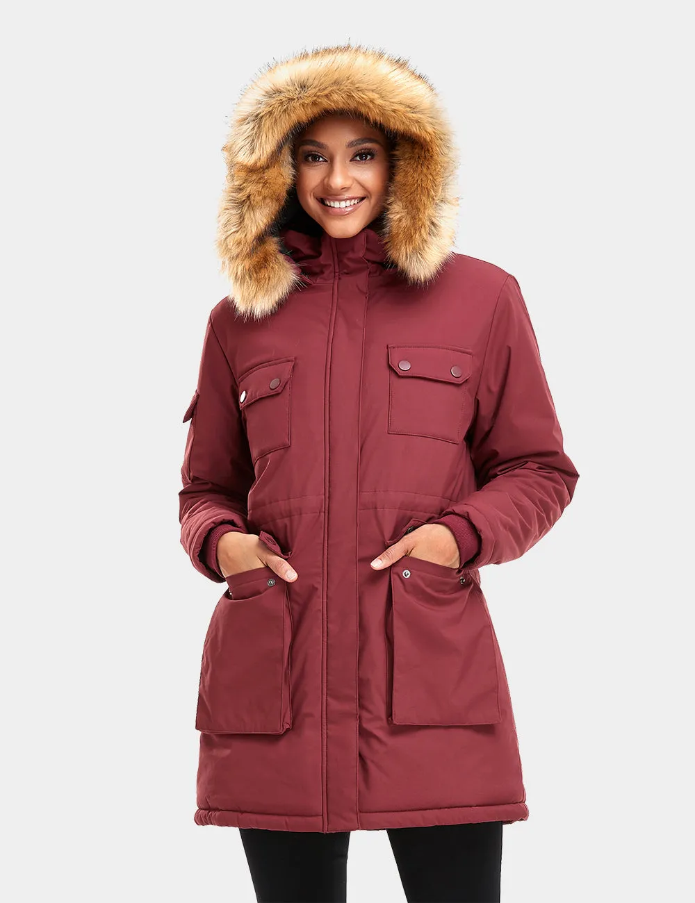 (Open-box) Women's Heated Thermolite® Parka - Black/Olive Green/Red