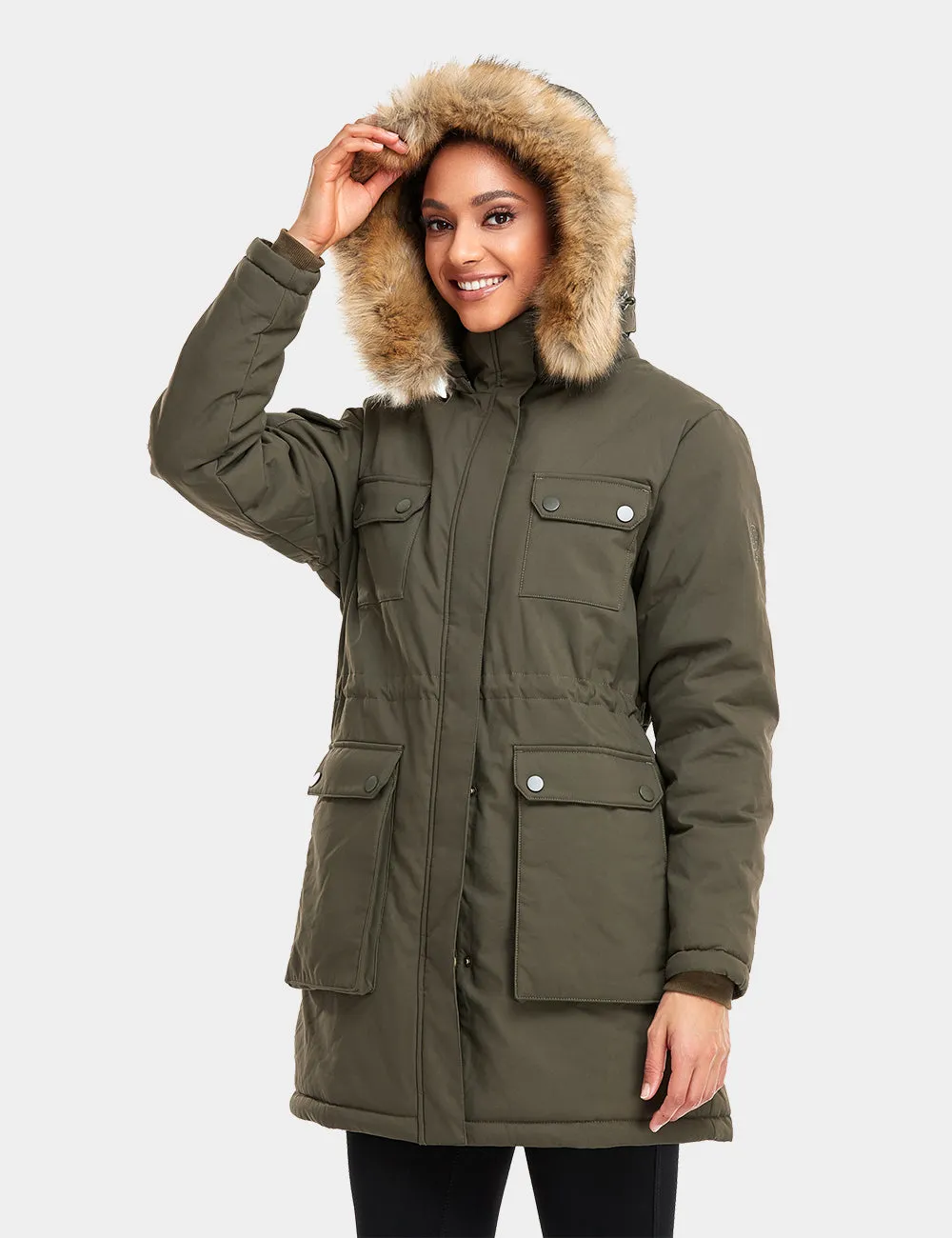 (Open-box) Women's Heated Thermolite® Parka - Black/Olive Green/Red