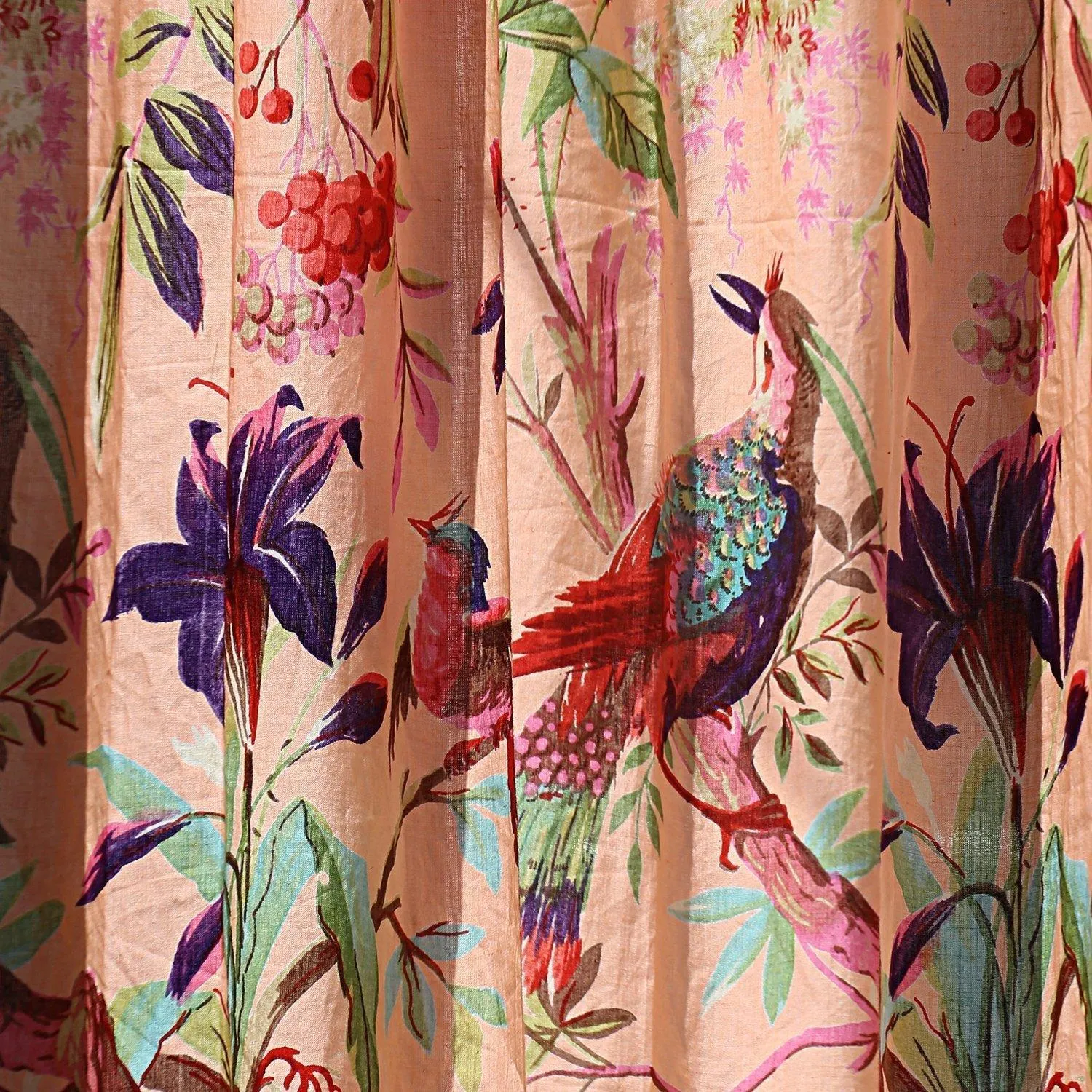 Paradise Cambric Curtain Pair-Peach