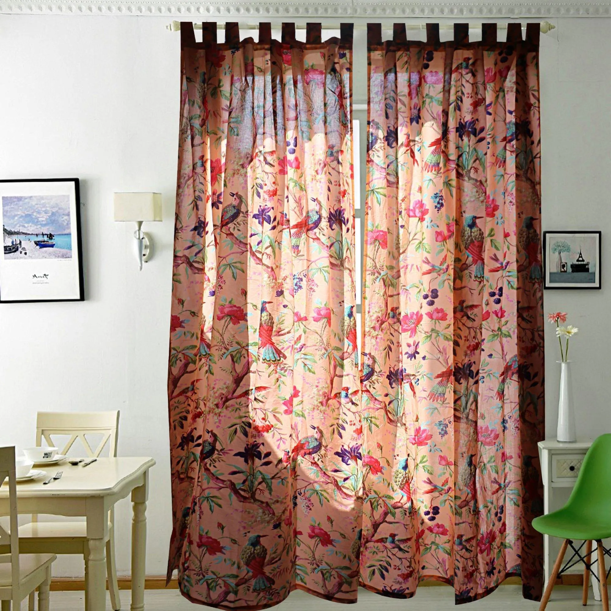 Paradise Cambric Curtain Pair-Peach