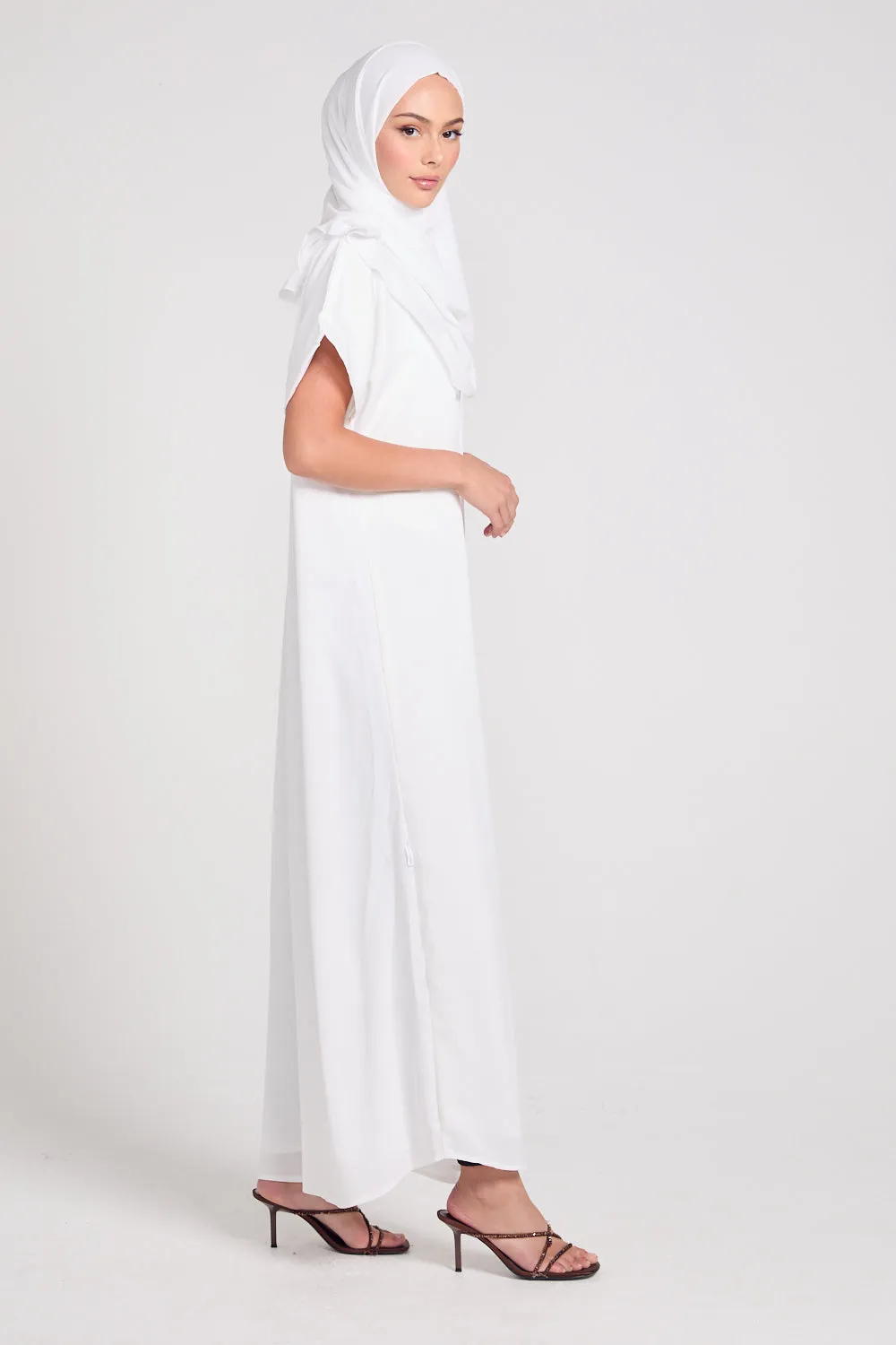 Premium Textured Inner Slip Dress WITH LINING - White