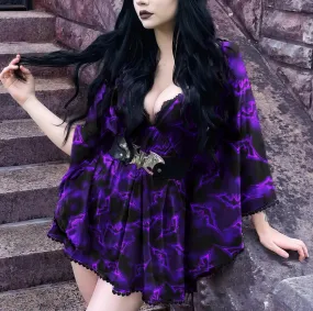 Purple Bat Gothic Deep V Neck Dress, Best Party Outfits For Women