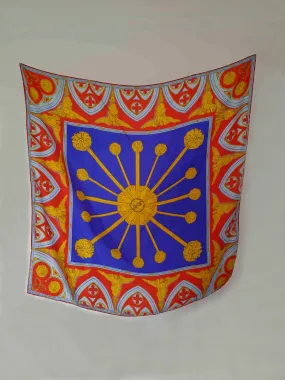 Red, Blue & Yellow Silk Scarf With Angels and Arches