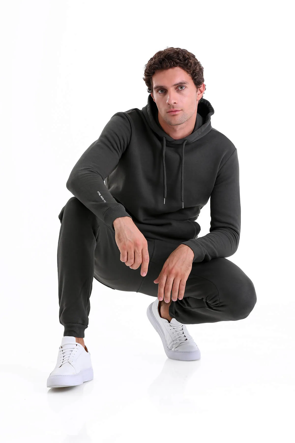 Regular Fit Cotton Blend Khaki Hooded Sweatshirt