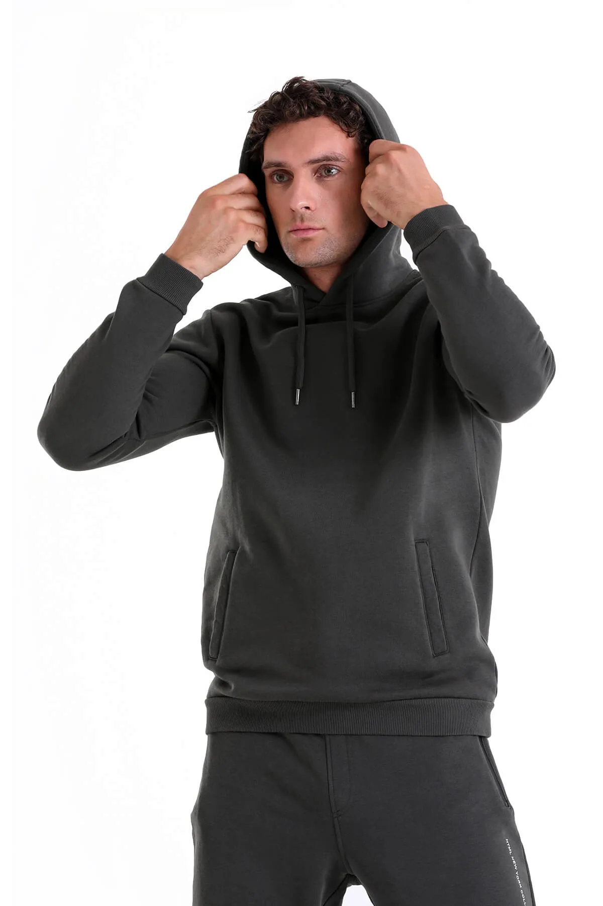 Regular Fit Cotton Blend Khaki Hooded Sweatshirt