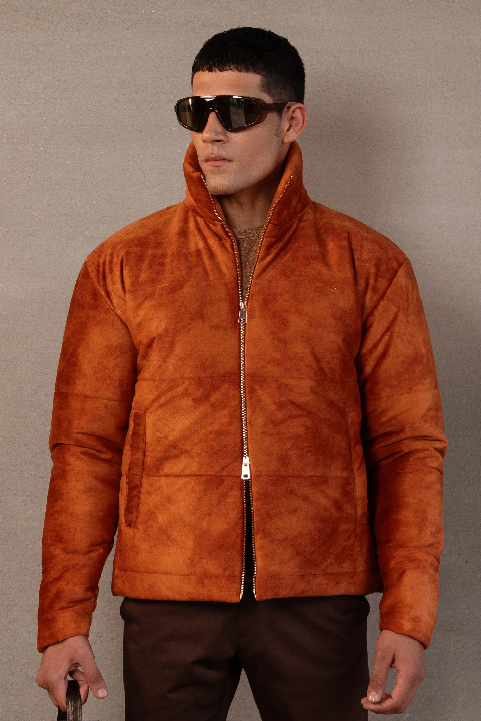 Rust Brushed Velvet Parka Jacket