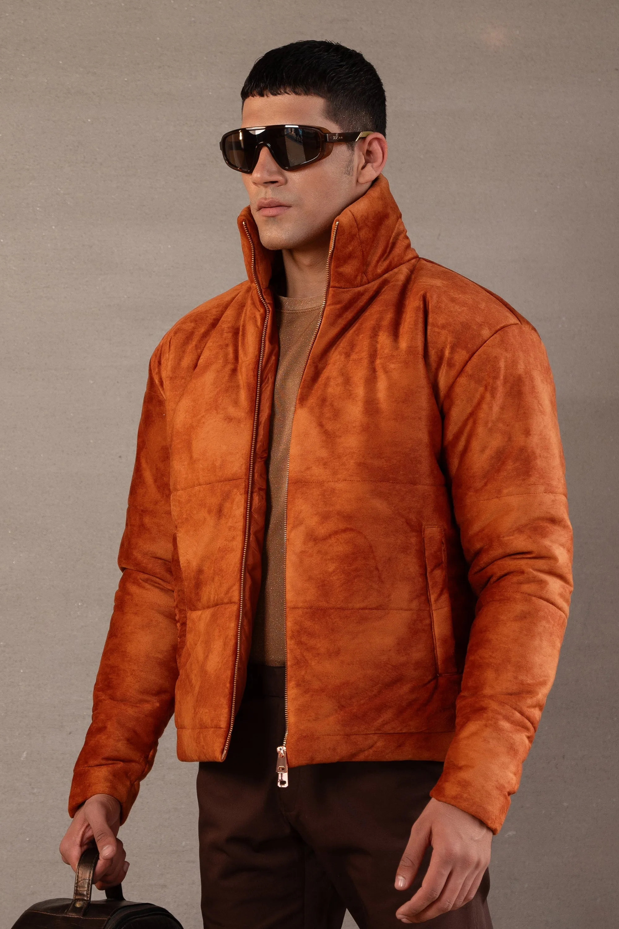 Rust Brushed Velvet Parka Jacket