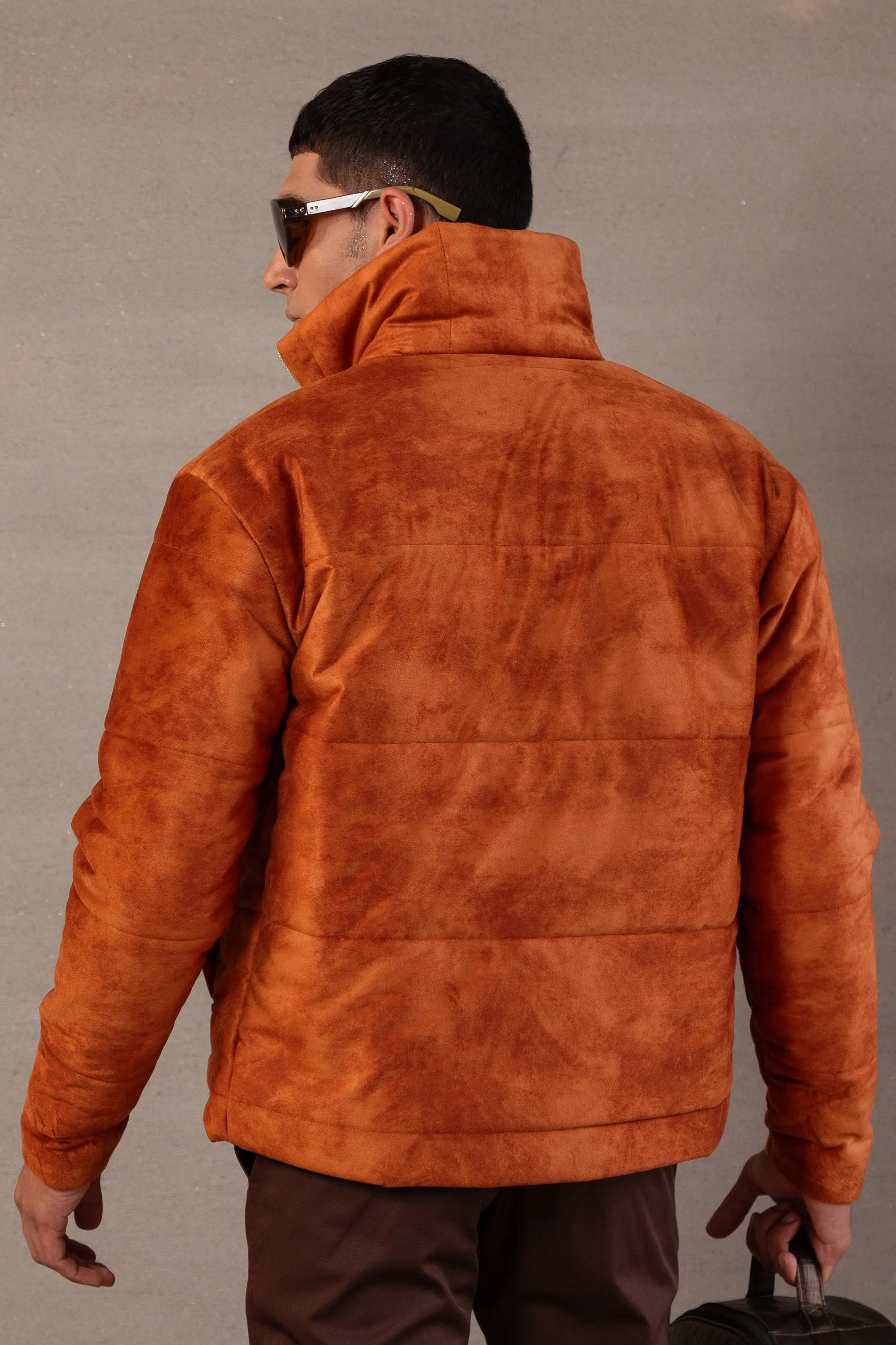 Rust Brushed Velvet Parka Jacket