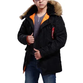 Seibertron Men's N-3B Slim-Fit Waterproof/Water Repellent Parka with Removable Faux Fur Hood Trim