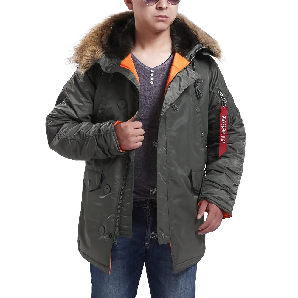 Seibertron Men's N-3B Slim-Fit Waterproof/Water Repellent Parka with Removable Faux Fur Hood Trim