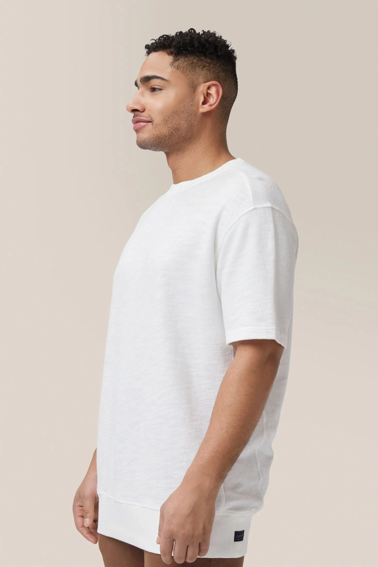 Short Sleeve Crew Sweatshirt | Natural Marled French Terry