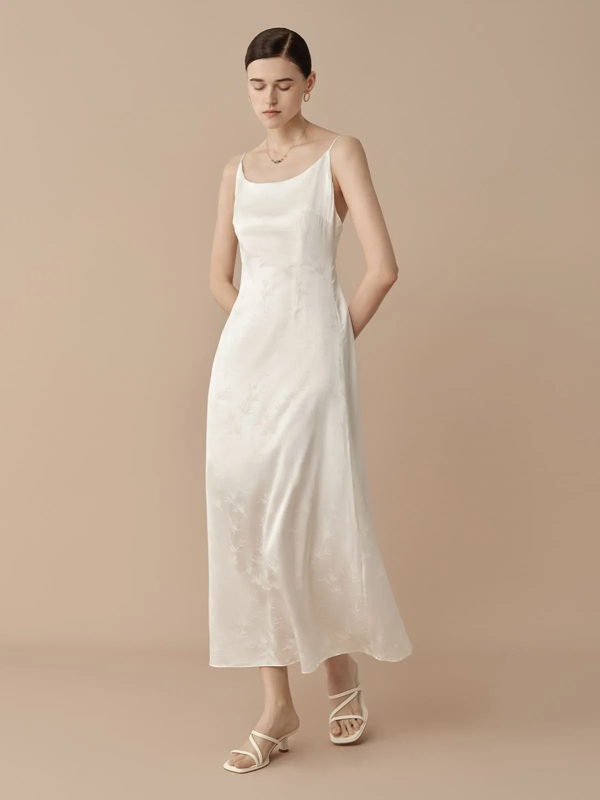 SILKINC Low Back Long Silk Jacquard Slip Dress