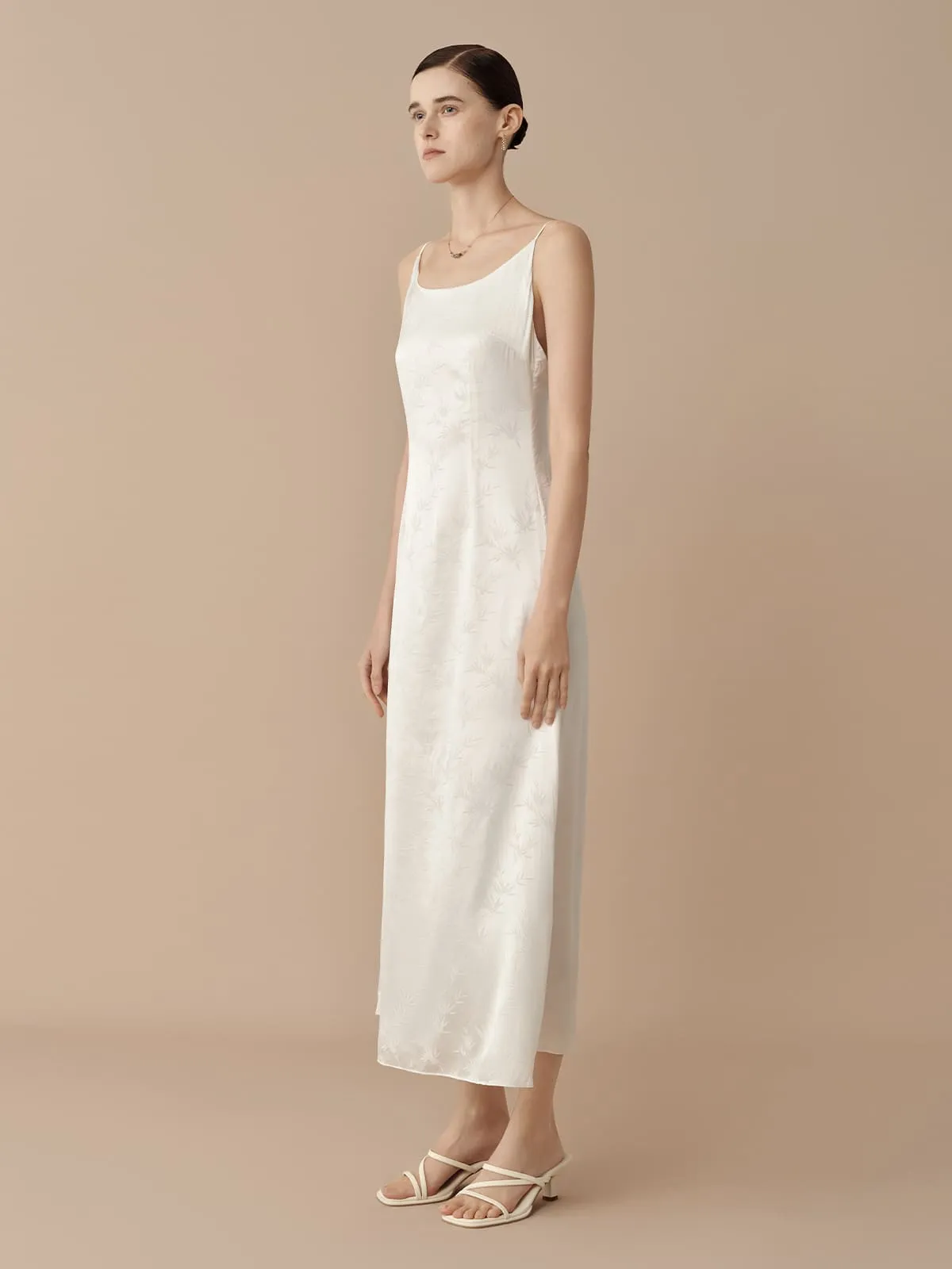 SILKINC Low Back Long Silk Jacquard Slip Dress