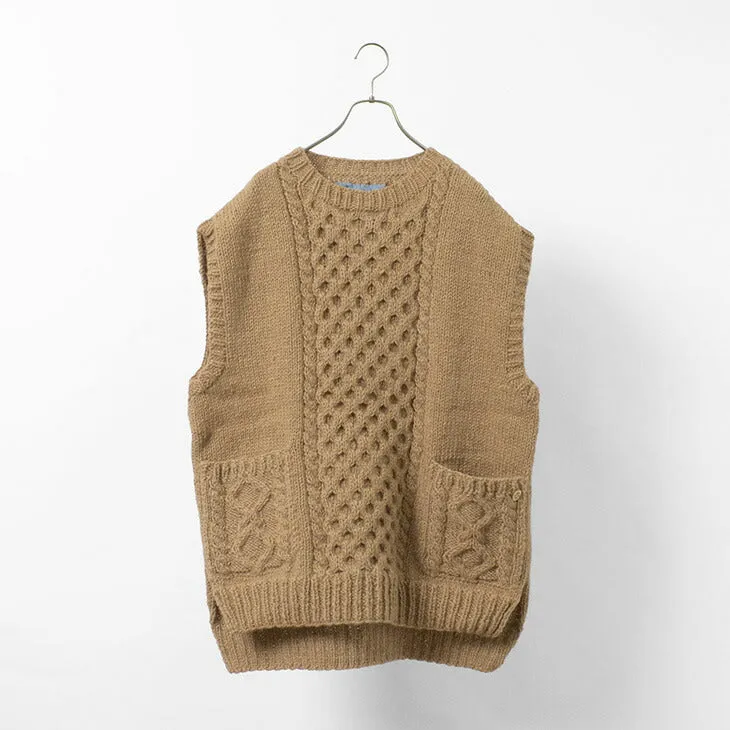 SLOW HANDS / Vegetable Dye Aran Drop Shoulder Knit Vest