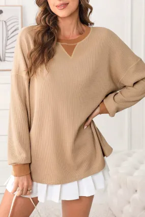 Smoke Gray V Neck Pullover Loose Sweatshirt