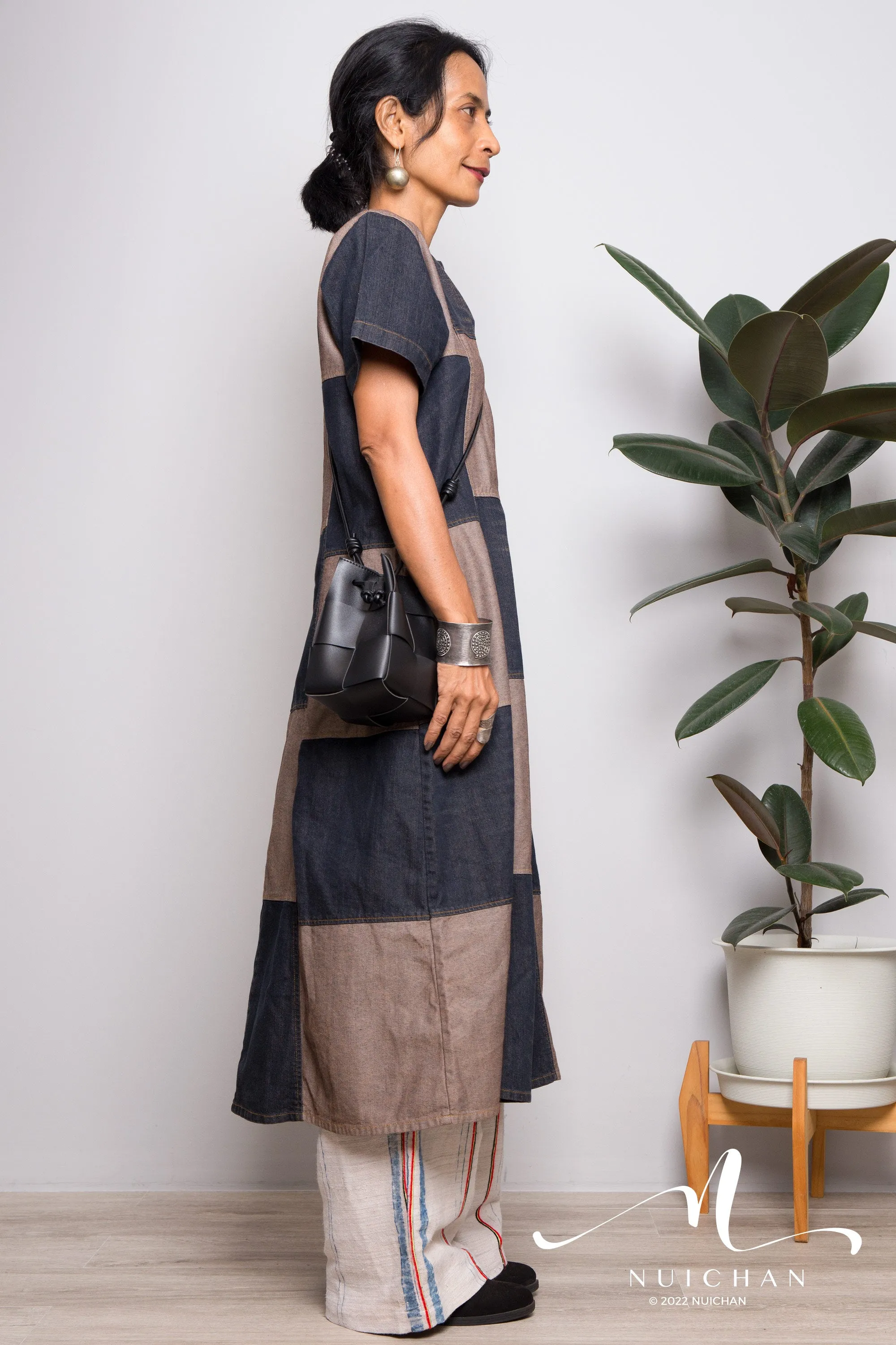 Stonewashed patchwork denim dress