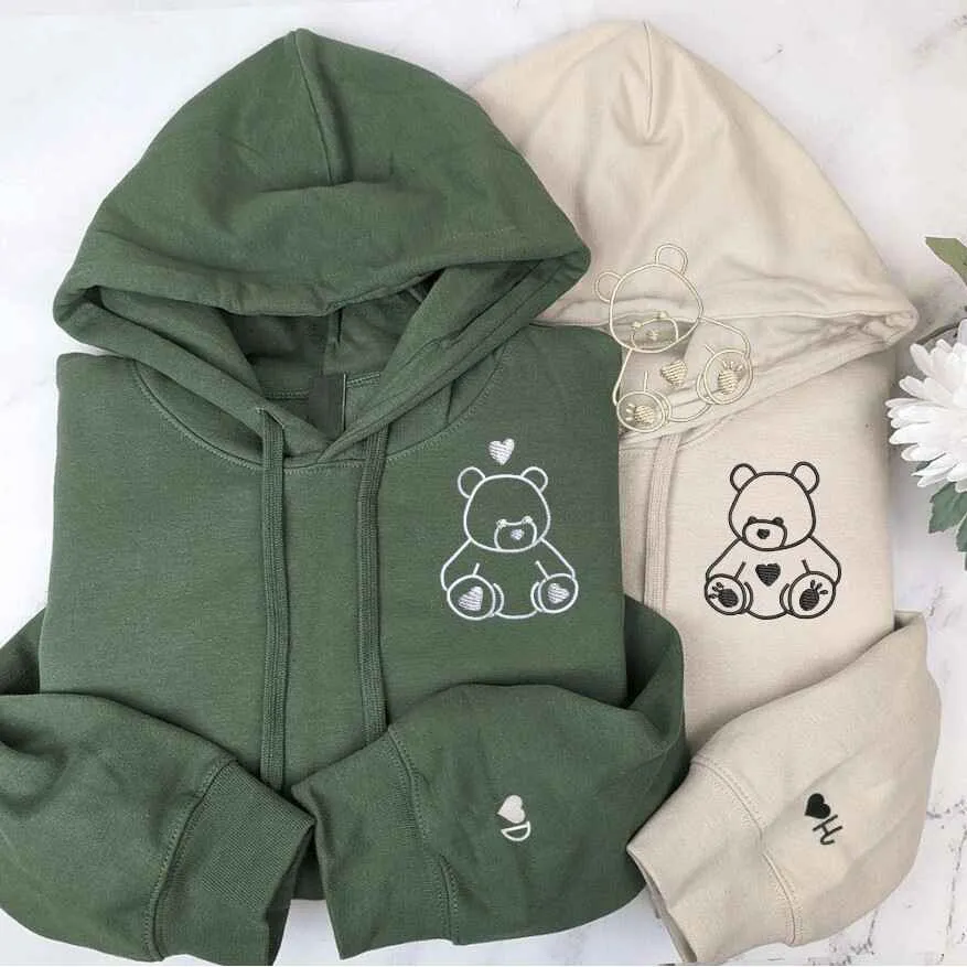 Teddy Bear Couple Sweatshirts - Personalized Embroidered Hoodies For Couples