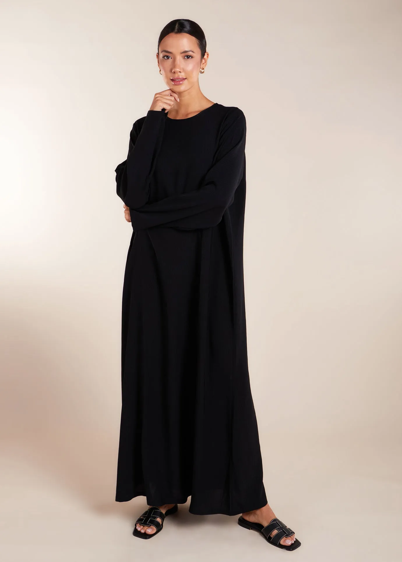 Two Piece Open Abaya with Slip Black