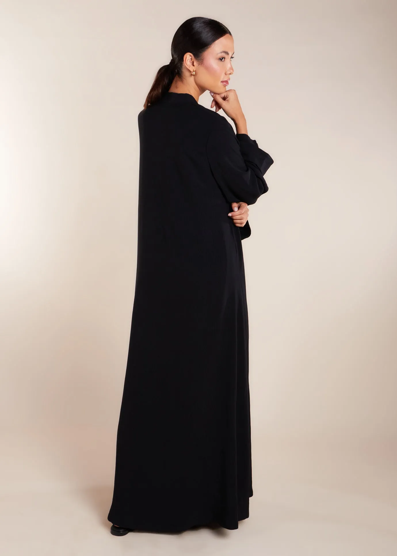 Two Piece Open Abaya with Slip Black