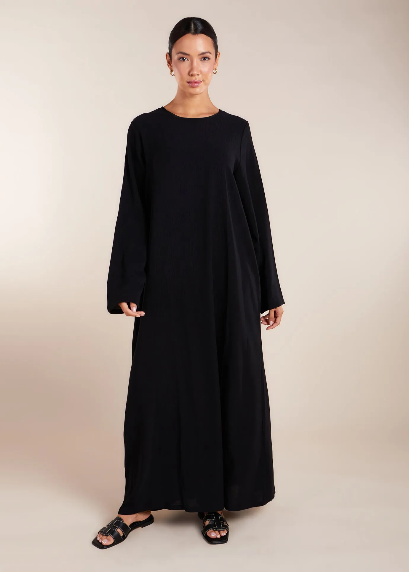 Two Piece Open Abaya with Slip Black