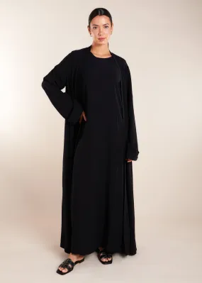 Two Piece Open Abaya with Slip Black