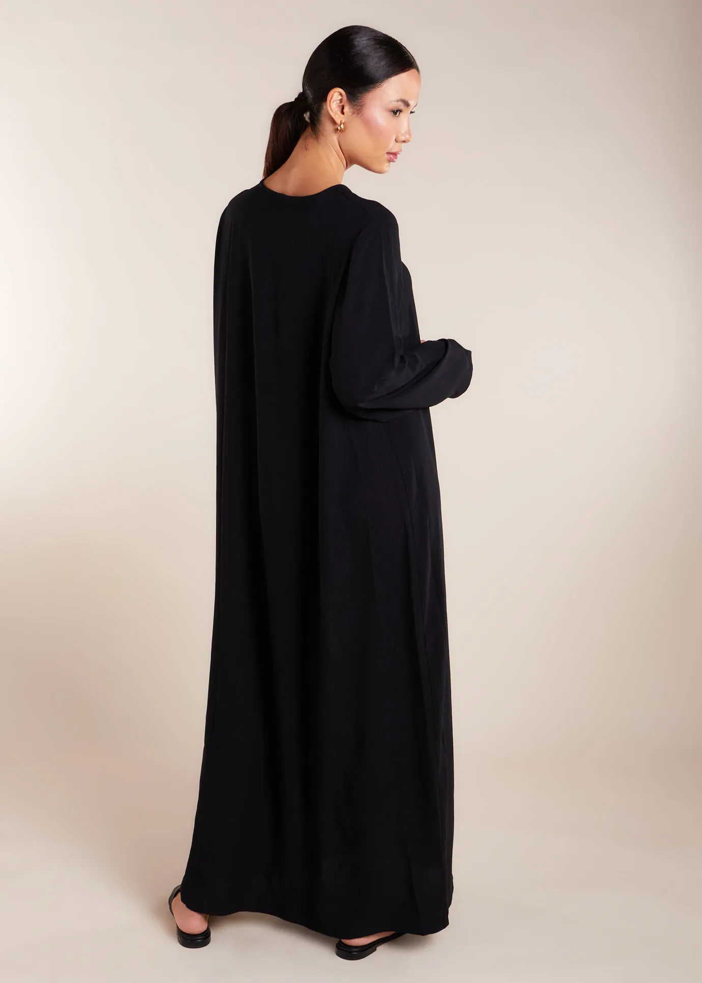 Two Piece Open Abaya with Slip Black