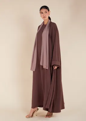 Two Piece Open Abaya With Slip Mocha