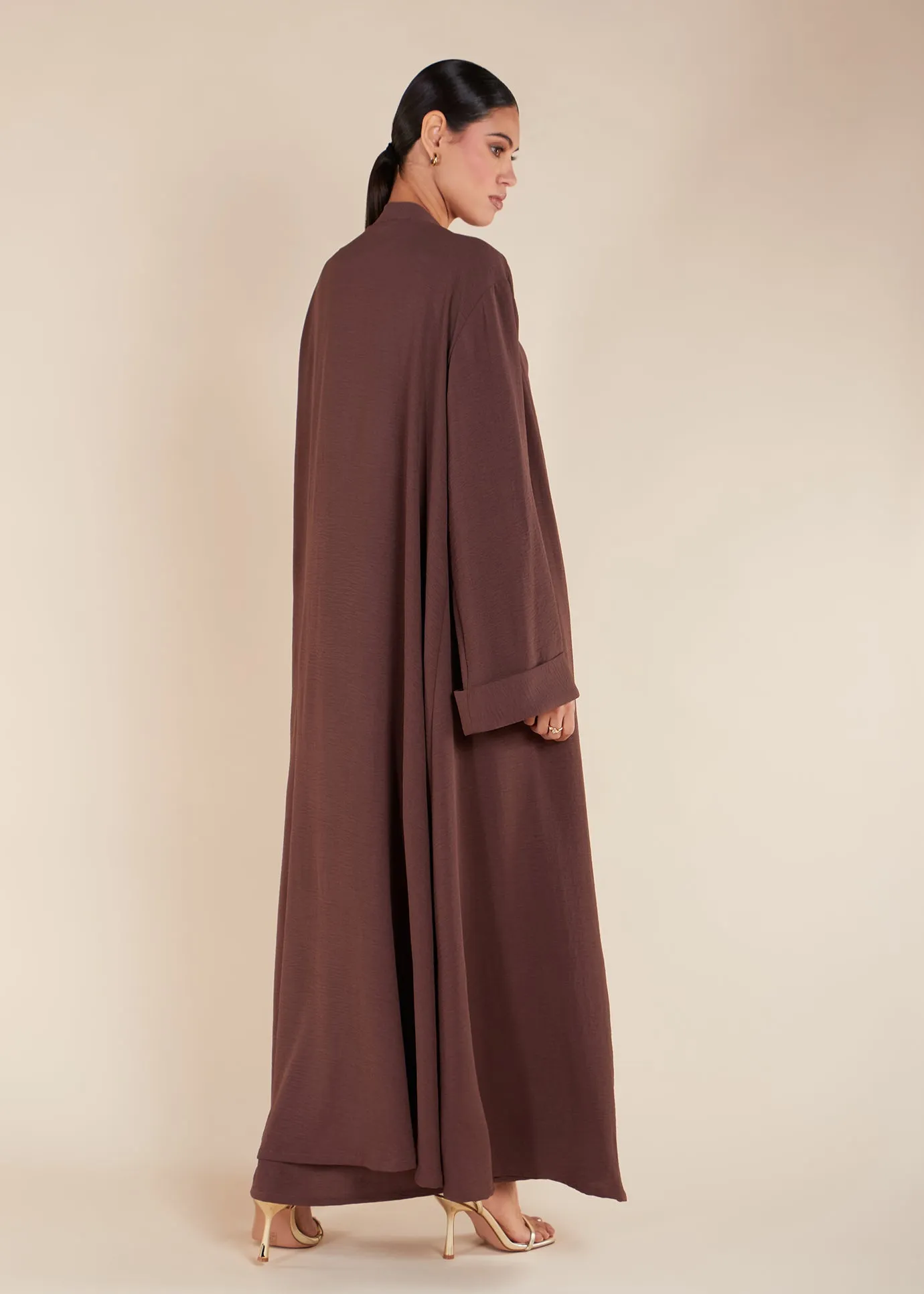 Two Piece Open Abaya With Slip Mocha