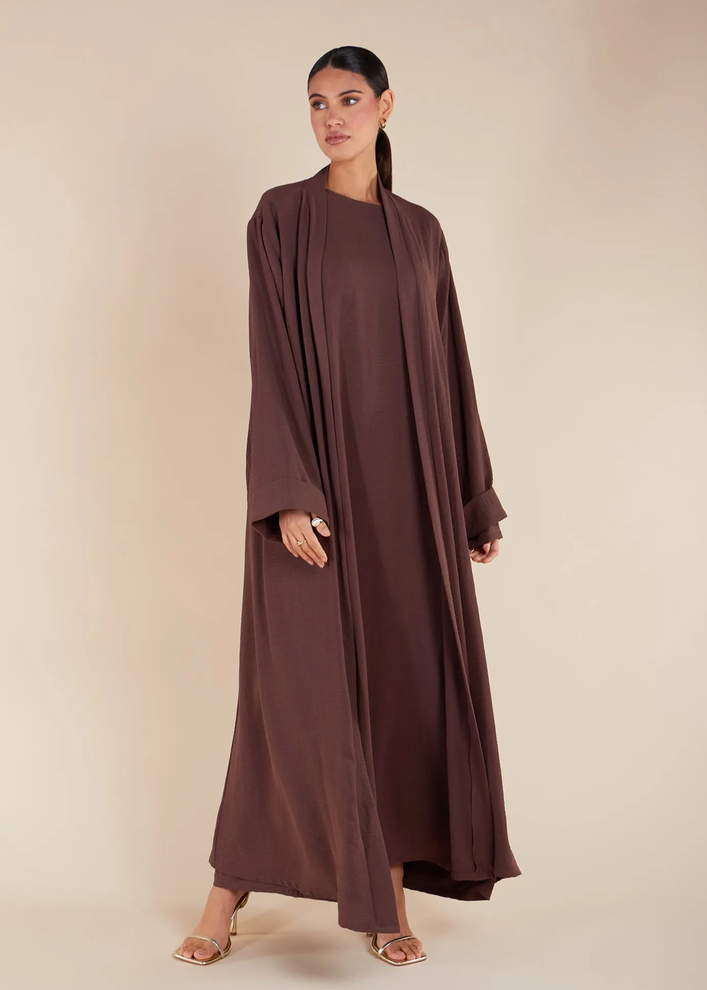 Two Piece Open Abaya With Slip Mocha