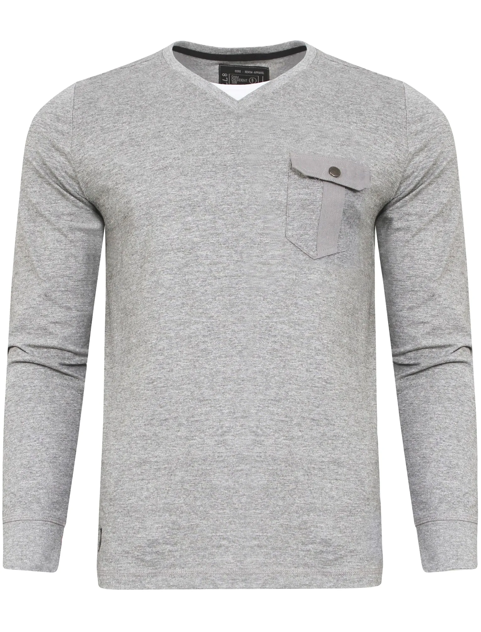 Veepoc Mock T-Shirt Insert Long Sleeve T-Shirt in Light Grey Marl - Dissident